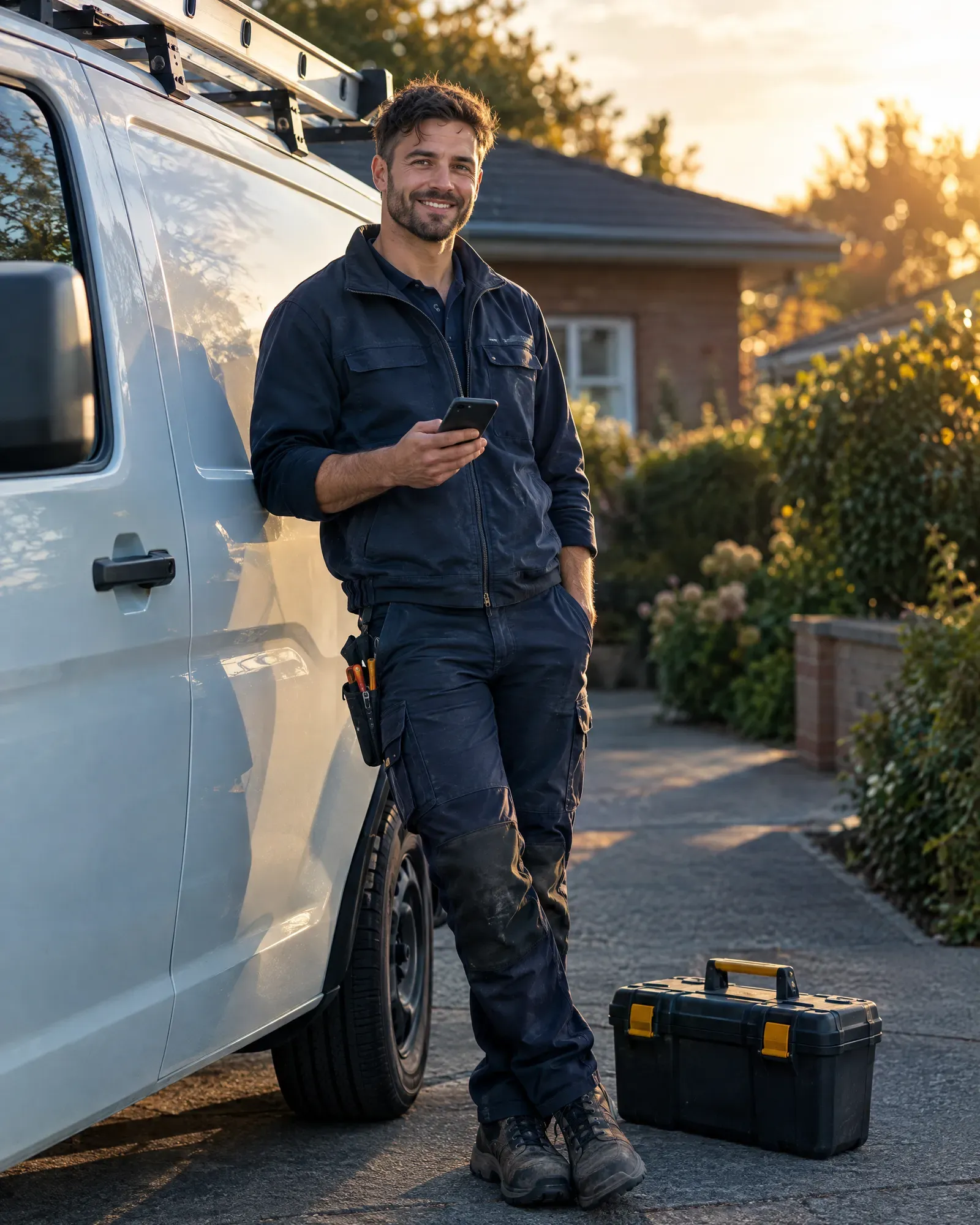Electrician next to his van, ready for the next job