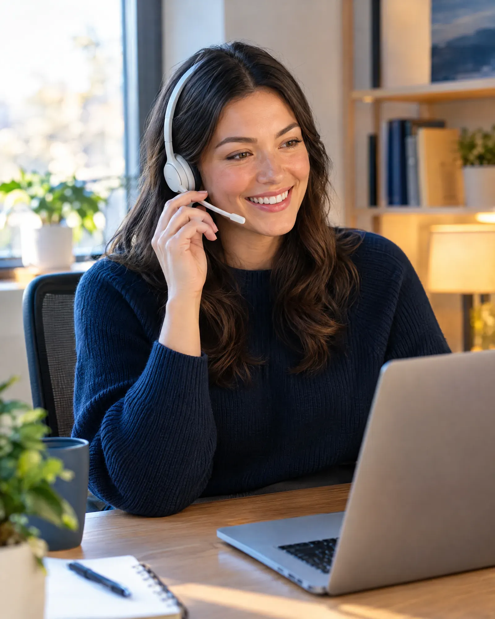 Friendly support specialist on a call